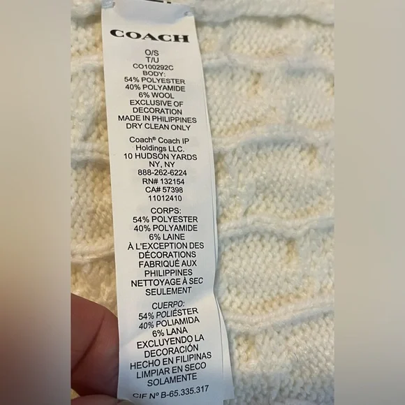 Coach White Knit Beanie with Gold Logo - Picture 13 of 16